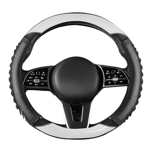 5D Honeycomb Knight White Car Steering Wheel Cover,14.5-15 Inch Universal Carbon Fibre Leather Covers Breathable Anti-Slip Odorless Steering Wheels Accessories for Men Women - color: 5D Honeycomb - Knight White