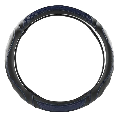 Black Seal Custom-Fit Steering Wheel Cover for Ford F-150, F-250, F-350, Expedition, 15.5–16", Anti-Slip PU Leather (Black+Blue) - color: Black+Blue
