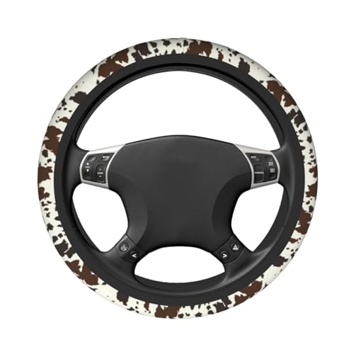 Brown Western Cow Print Steering Wheel Cover for Women Men with 2 Pcs Car Coasters, 15 Inches Neoprene Anti-Slip Cute Universal Car Accessories Protective Cover for Vehicle - color: Brown Cow Print