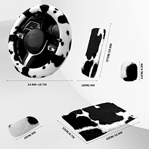 6PCS Set car Interior Aesthetic Accessories, Fluffy Cute Cows Steering Wheel Cover, armrest pad, seat Belt Cover,Gear Shift Cover, Fit Girly car - color: cows