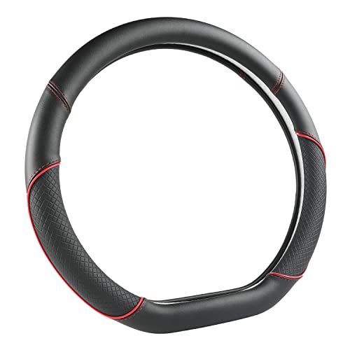 GIANT PANDA D Shape Steering Wheel Cover for Nissan Rogue Kicks - Auto Car Steering Wheel Cover Customized for Nissan Altima Sentra(Black+Red Line-D-Shaped) - color: Black+Red Line
