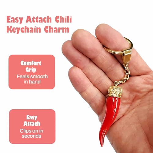 Italian Red Horn with Gold Chain Keychain – Keys & Fobs Great Chili Pepper Charm Rear View Mirror for Good Luck & Protection