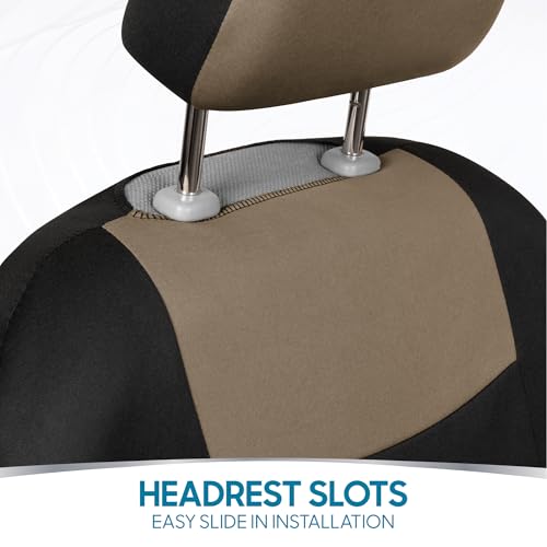 BDK PolyPro Seat Covers Full Set in Beige on Black – Front and Rear Split Bench Seat Covers for Cars, Easy to Install , Car Accessories for Auto Trucks Van SUV - color: Beige