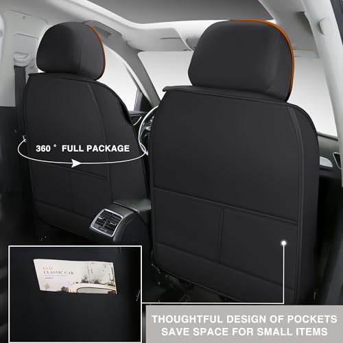 Comfortable Leather Auto Car Seat Covers Front & Rear Seat Protector Fit Sedan SUV 5 Seats Full Set Universal Fit (Black & Orange)