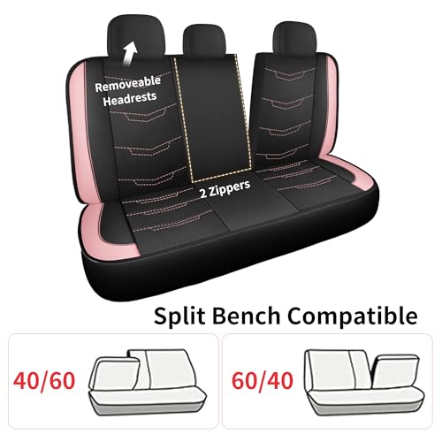 HChengkikz Pink Seat Covers, Breathable and Sport Seat Covers, Anti-Slip Universal Fit Car Seat Covers Full Set for Cars Sedans SUV and Truck (Full Seat, Black+Pink)