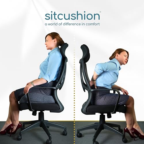 SitCushion Ergonomic Seat Cushion for Sciatica & Tailbone Pain Relief – Extra Large Memory Foam Office Chair Cushion for Long Sitting, Orthopedic Coccyx Cushion for Desk Chair, Car & Wheelchair(Black)