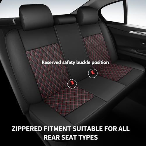 HChengkikz Leather Car Seat Covers, Breathable and Waterproof Seat Cover Full Set, PU Premium Universal Fit Automotive Airbag Compatible for Cars Sedans SUVs Vans and Trucks (Full Set, Black+Redline) - color: N1 Black Redline, size: Full Set