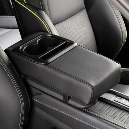 Car Center Console Armrest Pillow with Cup Holder (13.77"*8.26"*2.95") & Phone Holder Waterproof Leather Arm Rest Protector Cushion Car Accessories (Black) - color: Black