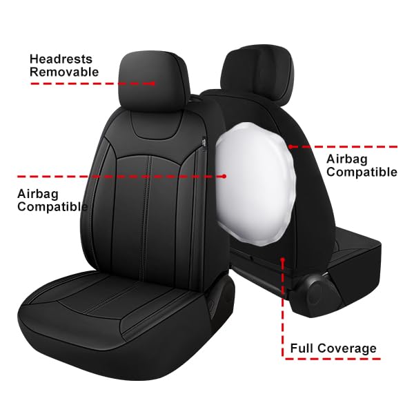 Premium Leather Car Seat Covers Front Set, Waterproof Stain-Resistant Seat Covers for Cars, Universal Automotive Interior Covers for Sedan SUV Truck Pick-up Van, Black
