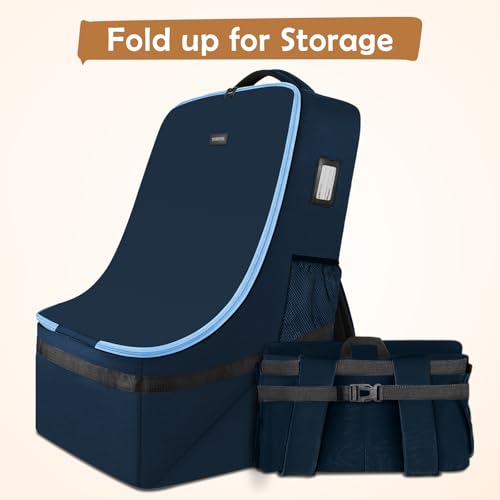 YOREPEK Padded Carseat Travel Bag, Car Seat Travel Cover Backpack with Shoulder Straps, Gate Check Car Seat Bag, Baby Airplane Travel Essentials - color: Dark Sea Blue