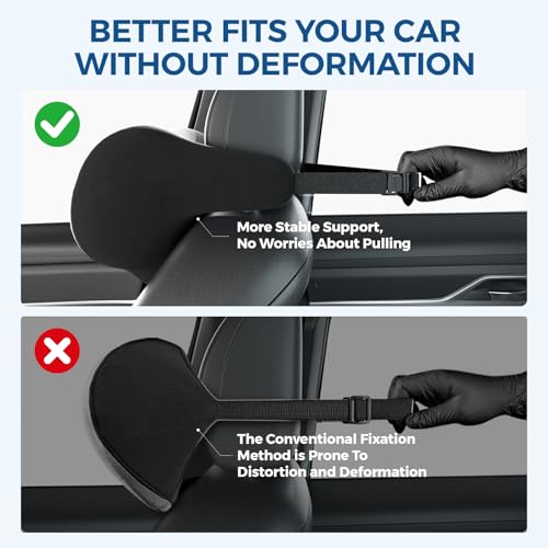 BEBAS Car Headrest Pillow, Ergonomic Neck Pillow with Memory Foam, Universal Car Head Rest Support for Driving Comfort, Breathable Removeable Seat Pillow for Pain Relief (Black, 1 Pack)