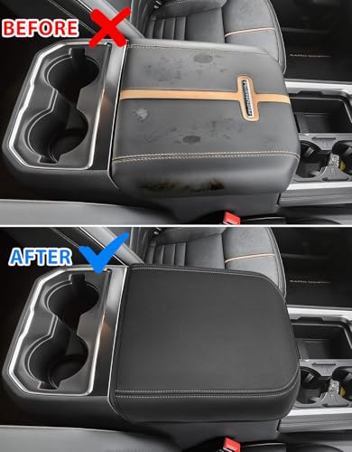 Center Console Cover for 2023 2024 2025 2026 F250 F350 F450 F550 Super Duty Accessories, Vinyl Leather Middle Armrest Cusion Protector, Bucket Seat Only, Anti-Scratch, Black Gray Stitch - size: Bucket Seat, 23-26 F250-F550, gray stitch