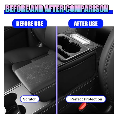 Leather Car Center Console Cover, Universal Automotive Armrest Booster Cushion, Vehicle Middle Console Organizer with 2 Cup Holders, Side Storage Bag, Tissue Box & Phone Slot(Black) - color: Black