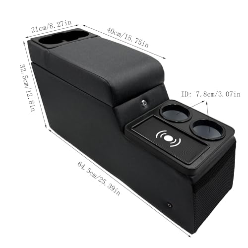 Truck Center Console Truck Seat/Bench Organizer with Wireless Charging and Holder Cups for Jeep CJ5 1976-1983,Jeep CJ7 1976-1986,Jeep Wrangler(YJ) 1987-1995 (Denim Black) - color: Denim Black