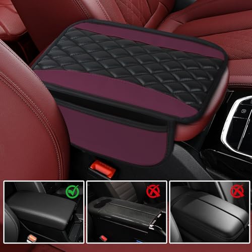 wuyaoyao Car Center Console Cover, 12.2"×7.5" Waterproof Leather Auto Armrest Cover Protector with Side Pockets, Stylish Comfortable Vehicle Arm Rest Box Cushion Pad, Car Accessories (Purple) - color: Purple