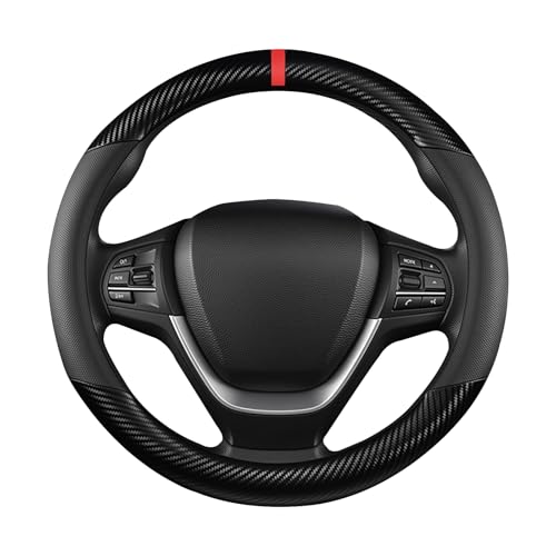 Black Carbon Fiber Leather Steering Wheel Cover, Microfiber Leather, Anti-Slip, Breathable, Universal Fit for 14.5–15 in Steering Wheel Cover for Men Women - color: Splicing Carbon Fiber - Black