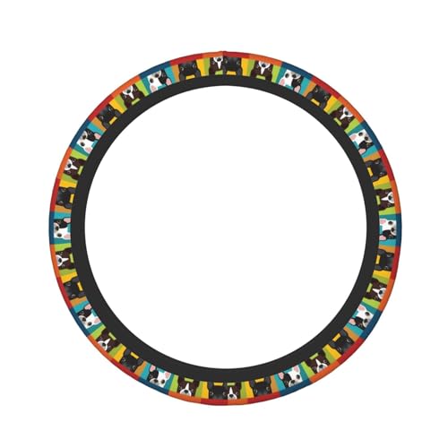 Cartoon Boston Terriers Bulldog Elastic Steering Wheel Cover Non-Slip Breathable Steering Wheel Protector Fit Auto, SUVs, Truck - color: Cartoon Boston Terriers Bulldog