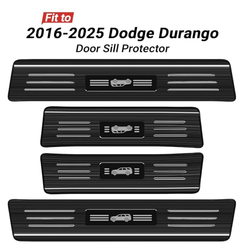 Hellet 4PCS Car Door Sill Protector for Dodge 2016-2020 2023 2024 2025 2026 Durango Accessories Stainless Steel Material Black Brushed Door Entry Guards