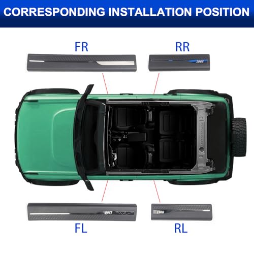 Door Sill Guards Protectors 4Pcs Set Compatible with 2024 2023 2022 2021 Ford Bronco 4 Door, Anti Scratch Door Sill Edge Entry Cover Exterior Accessories with 1966 Pattern