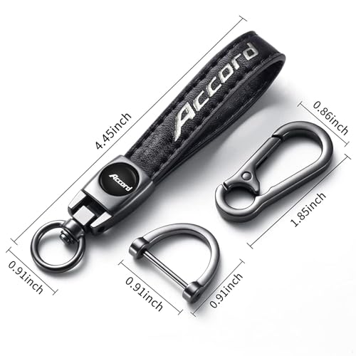Genuine Leather Car Key Chain Compatible with Honda Accord Accessories Keyring Keychain Accessories Family Present(Black)