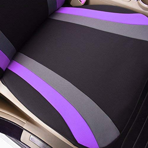 CAR PASS Line Rider Sporty Cloth Universal Fit Car Seat Cover -100% Breathable with 5mm Composite Sponge Inside,Airbag Compatible,3zipper Bench(Full Set, Black and Purple) - color: Black and Purple, size: Full Set