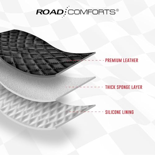 Road Comforts Leather Steering Wheel Cover – Black & Red Universal Fit 14.5-15 Inch, Microfiber Leather, Anti-Slip & Breathable Design for Men and Women - color: Red