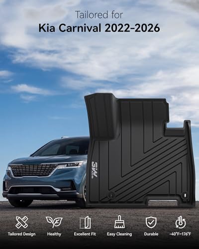 3W Floor Mats & Seatback Mats & Cargo Liner for Kia-Carnival 2022-2026(Only Fit Gas),Custom Fit All Weather TPE Full Set Floor Liner Trunk Mat with Backrest Mats Accessoires, Black - size: 1.For Kia Carnival Gas| 25-26 | Full Set