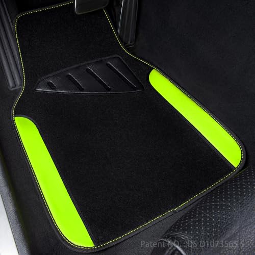CAR PASS Fluorescent Leather & Waterproof Car Carpet Floor Mats, Universal Car Mats Fit for SUV,Vans,sedans, Trucks,Set of 4pcs Car Carpet with Anti-Slip nibbs Driver Heel Pad (Black Green Lime) - color: Black and Green