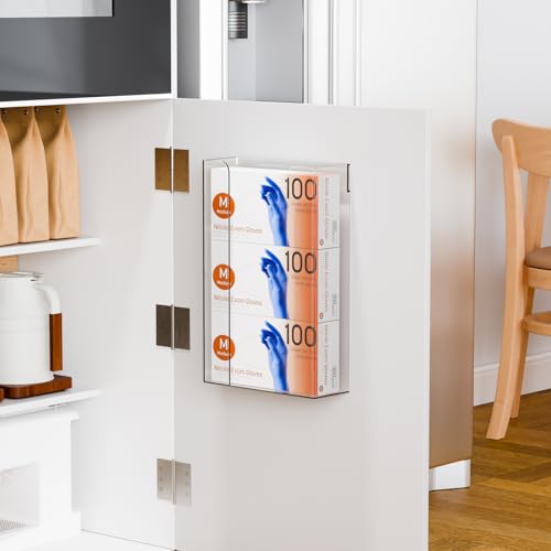 Cq acrylic Rubber Glove Holder for Wall Mount,Clear Disposable Glove Dispenser and Glove Box on Wall,Multipurpose Wall Floating Mask Dispenser and Medical Gloves Rack Storage,10.2”x16”x3.5” Pack of 1