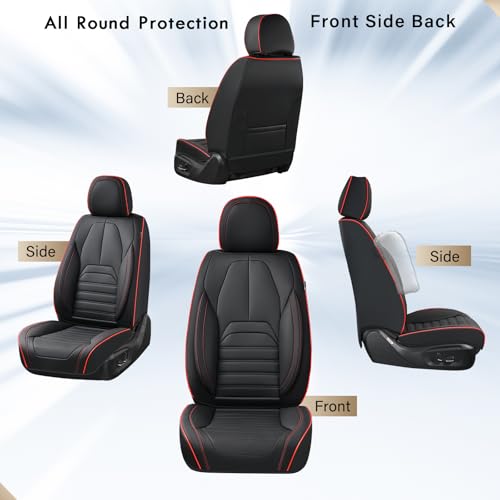 Coverado Car Seat Covers Front Seats, Automotive Seat Covers, Waterproof Nappa Leather Car Seat Cover, Car Seat Cushion, Black Redline Seat Covers Carseat Cover Universal Fit for Most Cars - color: Black-Red, size: Front