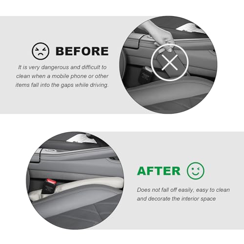 2PCS Leather Car Seat Gap Filler, No-Drop Seat Side Gap Plug Crevice Blocker with Securing Strap, Elastic Filler Block The Gap Between Seats & Console for Truck SUV Sedan (Beige) - color: Beige