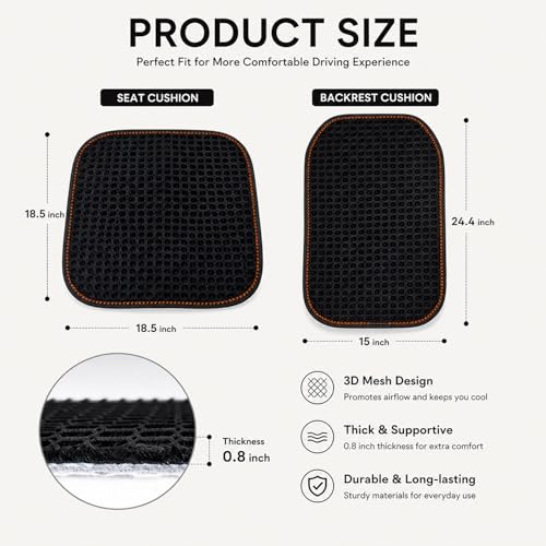 Cooling&Breathable 3D Air Mesh Car Seat Cushion for Summer, Universal Ventilated Comfortable Seat Pad, Suitable for Sedans,Vans,Pickup,Trucks,Suvs (Black-1PcsBackCushion+1PcsSeatPad) - color: Black-1pcsbackcushion+1pcsseatpad