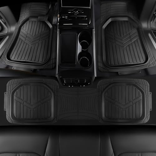 Amazon Basics 3-Piece All-Weather Heavy Duty, Full Set PVC Floor Mats for Universal Fit in Cars, SUVs, and Trucks, Black, Trim to Customize - style: Heavy Duty PVC