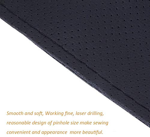 Onerbuy Universal Leather Car Steering Wheel Stitch On Wrap Cover DIY Sewing Breathable and Anti Slip, 15-Inch (Black with Red) - color: Black with Red