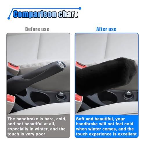 2PCS Plush Car Gear Shift Knob Cover & Handbrake Cover, Soft Fluffy Shift Knob Brake Handle Protector, Universal Car Interior Accessories (Black) - color: Black