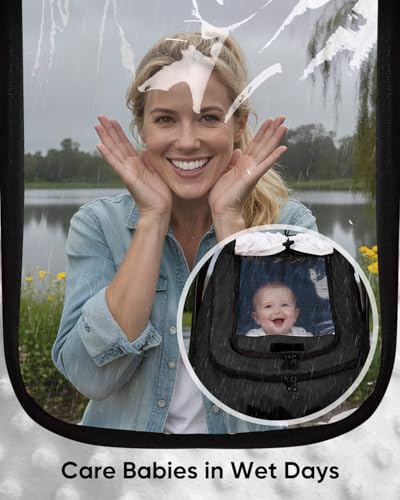 TinlyFinly Waterproof Car Seat Cover for Baby, 2-Layer Car Seat Rain Cover with Clear Window & Sunshade & Mesh Cover, Universal Infant Carseat Canopy for Stroller, Protect from Rain and Snow - Black - color: Black