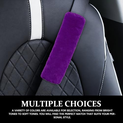 2PCS Car Seat Belt Cover Pads, Fluffy Car Seatbelt Covers, Soft & Comfortable Plush Seat Belt Cushion Protects Shoulder, Auto Safety Belt Strap Cover to Protect Your Neck (Purple) - color: Purple