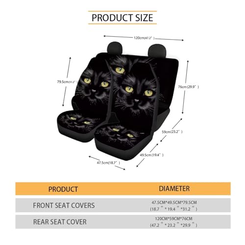 Black Cat Car Seat Covers for Front and Rear Black Cat Car Accessories Set Cute Animal Cars Seat Protector Se Pad Split Bench Cover Travel Dog Blanket,Easy to Install - color: Black Cat