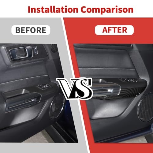 Jimen Fit for Ford Mustang 2015-2024, 2PCS Inner Door Armrest Panel Cover Trim (Carbon Fiber) - color: Carbon Fiber