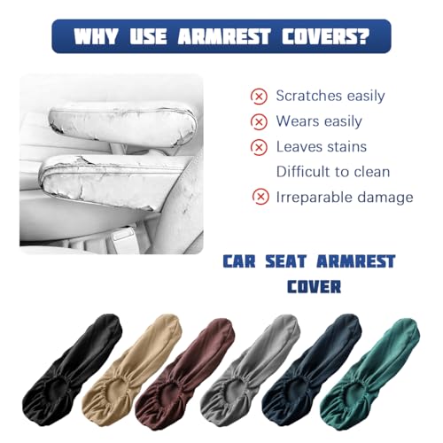 2PCS Car Front Seat Armrest Covers, Soft & Comfortable Elastic Fabric Vehicle Arm Rest Cushion, Stretch Automotive Center Console Skin Protector, Universal for Truck SUV Sedan (Beige) - color: Beige
