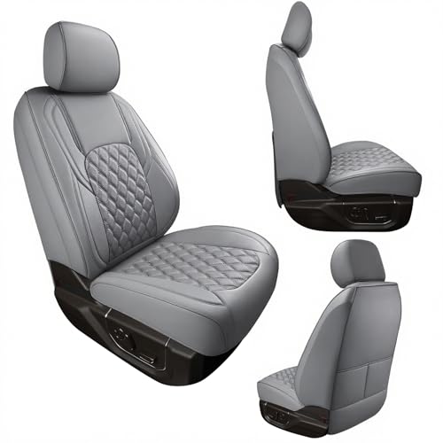 Huidasource Tacoma Front&Back Seat Covers, Gray Leather Car Seat Cushion Cover Accessories Fit for 2016-2023 Double & Crew Cab Toyota Tacoma SR SR5 Limited TRD Sport/Pro/Off Road(Full Set/Gray)