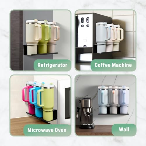 2 Pack Magnetic Stanley Cup Holder for Fridge, Water Bottle Organizer for Tumbler with Double Sided Tape Hold Stanley Cup Accessories for Kitchen Cabinet Wall