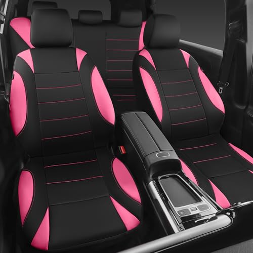 CAR PASS Waterproof Car Seat Covers Full Sets, Universal Fit Seat Covers for Cars, EVA Neoprene Seat Cover Set Full Sets, Interior Covers for Auto SUV,Vans,sedans, Trucks,(Black Pink) - color: Pink Full Sets