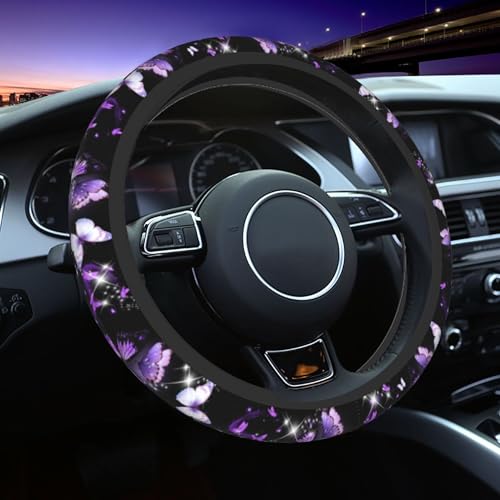 Purple Butterfly Steering Wheel Cover Beautiful Butterfly Steering Wheel Purple Car Accessories Universal 15 inch Steering Wheel Cover Women Anti-Slip Heat Resistant Wheel Cover Protector - color: Purple Butterfly
