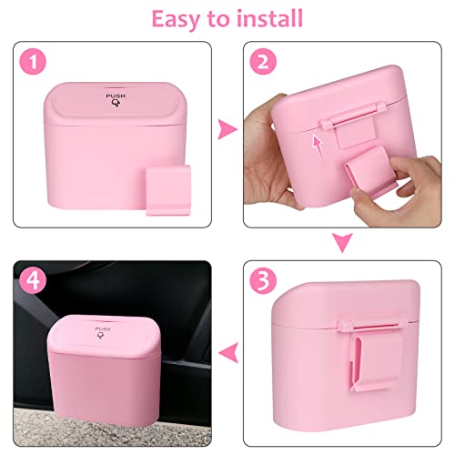 Accmor Car Trash Can with Lid, Vehicle Trash Bin Car Dustbin Garbage Organizer Holder with One Roll Trash Bag, Portable Hanging Mini Leakproof Cars Storage Bag Container for Auto, SUV, Office (Pink)