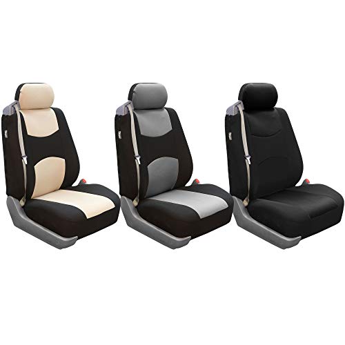 FH Group Front Set Cloth Car Seat Cover for Bucket Seats, Universal Fit, Airbag Compatible, Seat Covers for SUV, Van, Black - color: Black, style: Front Set
