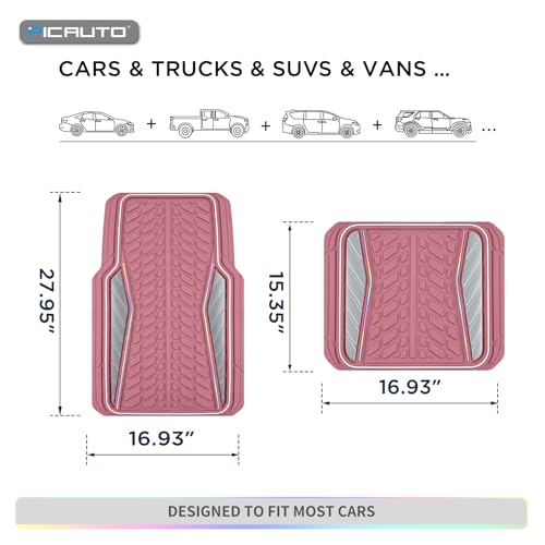 PIC AUTO All Pink Car Floor Mats, Aluminum-Molded with Full-Circle Iridescent Inlay Strip Car Mats, Universal-Fit Rubber Mats for Cars, Trucks & SUVs, All-Weather, Non-Slip, Easy-to-Clean Interior Mat - color: All Pink