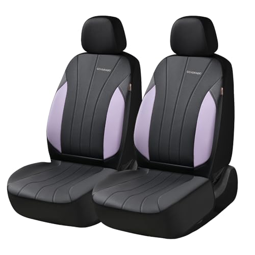Coverado Car Seat Covers, 2 Front Seats Waterproof Nappa Leather Automotive Seat Protectors, Front Luxury Mesh Seat Covers, All-Weather Universal Fit for Most Cars, SUVs, Trucks,Purple&Black