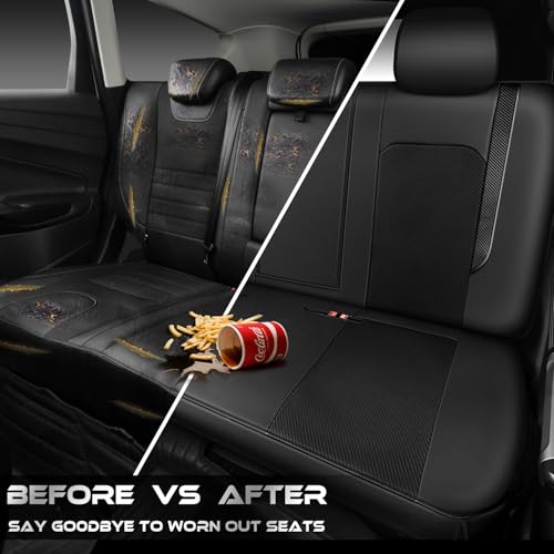 CAR PASS Faux Leather High Back Rear Seat Covers Only, Sporty Waterproof Anti-Slip Airbag Compatible Universal Fit for Most Sedans Trucks Vans SUVs, Rear Black - color: Pure Black Rear