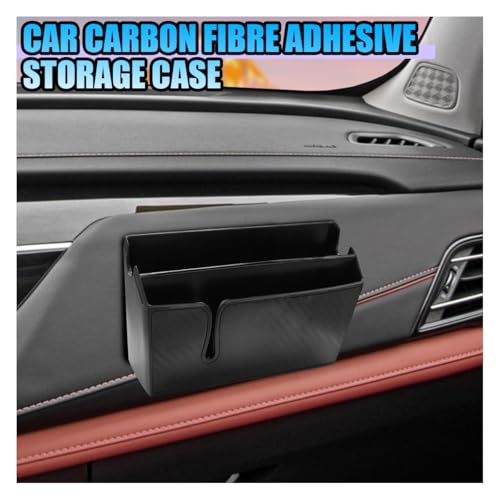 Universal Carbon Fiber Car Storage Box - Multifunctional Cell Phone Holder Auto Dashboard Pocket Organizer with Sticky - Car Interior Accessories for Storing Phone Card Key Pen Coin (Long)